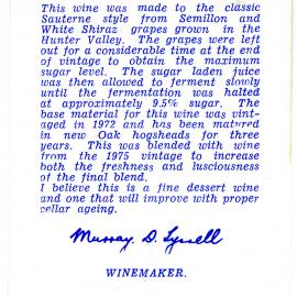 Tyrrell's Wine Sauternes (1972)