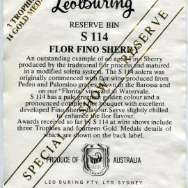 Leo Buring wine label for a bottle of Flor Fino Sherry [n.d.]