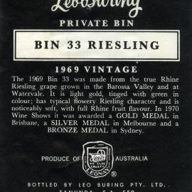 Leo Buring wine label for a bottle of Rhine Riesling (1970)