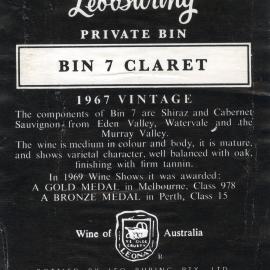 Leo Buring wine label for a bottle of Claret (1967)