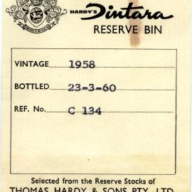 Hardy's wine label (1960)