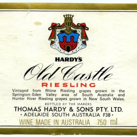 Hardy's wine label for a bottle of Old Castle Riesling [n.d.]