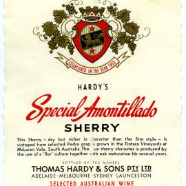 Hardy's wine label for a bottle of Special Amontillado Sherry [n.d.]