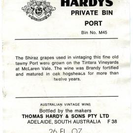Hardy's wine label for a bottle of Port [n.d.]