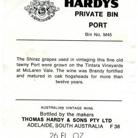 Hardy's wine label for a bottle of Port [n.d.]