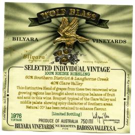 Bilyara Vineyards Rhine Riesling Label (1976)
