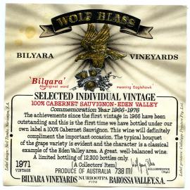 Bilyara Vineyards Cabernet-Sauvignon-Eden Valley Label (1971)