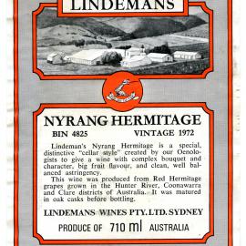 Lindemans Nyrang Hermitage Label (1972)