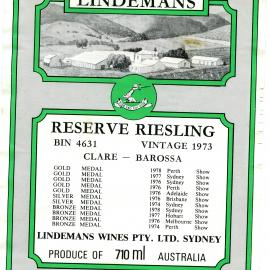 Lindemans Reserve Riesling Label (1973)