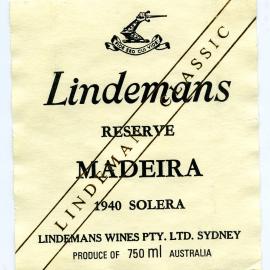 Lindemans reserve Madeira label (1940)