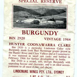 Lindemans Special Reserve Burgundy Label (1964)