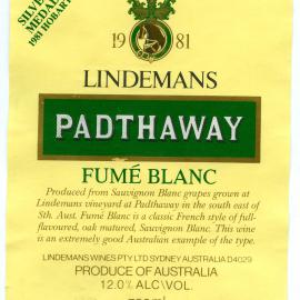 Lindemans Padthaway Fume Blanc label (1981)