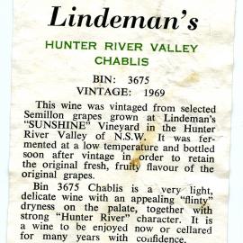 Lindeman's Hunter River Valley Chablis Label (1969)