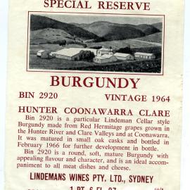 Lindemans Special Reserve Burgundy Label (1964)