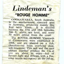 Lindemans Rouge Homme Label [n.d.]