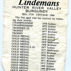 Lindemans Hunter River Valley Burgundy label (1968)