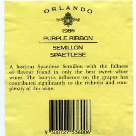 Orlando Semillon Spaetlese Label (1986)