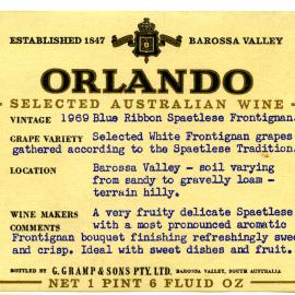 Orlando Blue Ribbon Spaetlese Frontignan Label (1969)