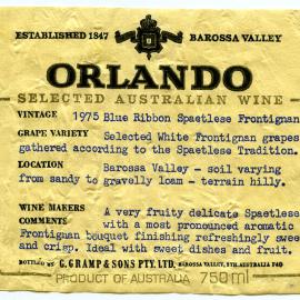 Orlando Blue Ribbon Spaetlese Frontignan Label (1975)