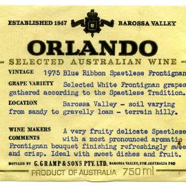 Orlando Selected Australian Wine Label (1975)