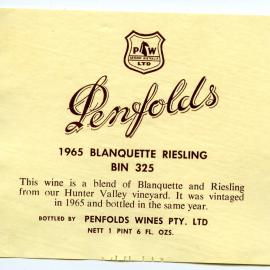 Penfolds Blanquette Riesling Label (1965)