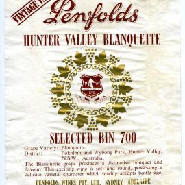 Penfolds Hunter Valley Blanquette Label (1974)