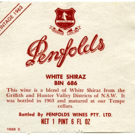 Penfolds White Shiraz Label (1963)