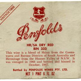 Penfolds HR/SA Dry Red Label (1966)