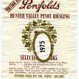 Penfolds Hunter Valley Pinot Riesling Label (1975)
