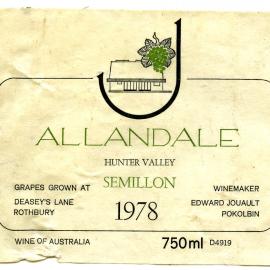 Allandale Hunter Valley Semillon Label (1978)