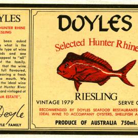 Doyles Selected Hunter Rhine Riesling Label (1979)