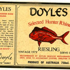 Doyles Selected Hunter Rhine Riesling Label (1979)
