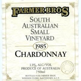 Farmers Bros South Australian Small Vineyard Chadonnay Label (1985)