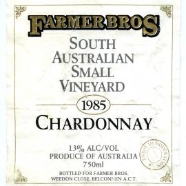 Farmer Bros South Australian Small Vineyard Chadonnay Label (1985)