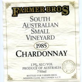Farmers Bros South Australian Small Vineyard Chadonnay Label (1985)