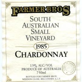 Farmer Bros South Australian Small Vineyard Chadonnay Label (1985)