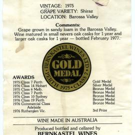 Bernkastel Private Blend Shiraz Label (1975)