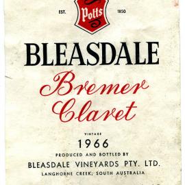 Potts Bleasdale Bremer Claret Label (1966)