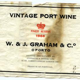 W and J Graham and Co Vintage Port Wine Label (1966).