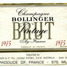 Ay-France Champagne Bollinger Brut      Label      (1975)