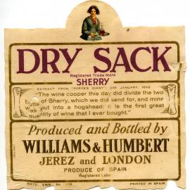 Williams and Humbert Dry Sack Sherry Label [n.d.]