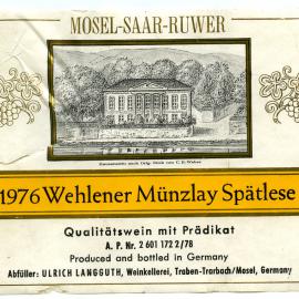 Mosel-Saar-Ruwer Wehlener Munzlay Spatlese Label (1976)