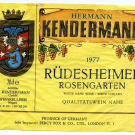 Kendermann Rudesheimer Rosengarten Label (1977)