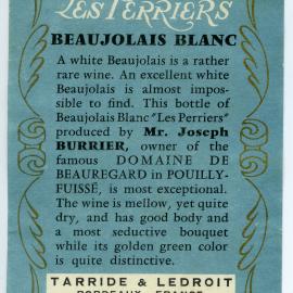 Tarride and Ledroit Beaujolais Blanc Label [n.d.]