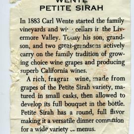 Wente Petite Sirah Label [n.d.]