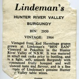 Lindeman's Hunter River Valley Burgundy Label (1964)