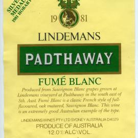 Lindemans Padthaway Fume Blanc Label (1981)