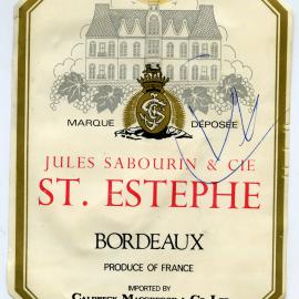 Jules Sabourin and Cie St. Estephe Bordeaux Label [n.d.]