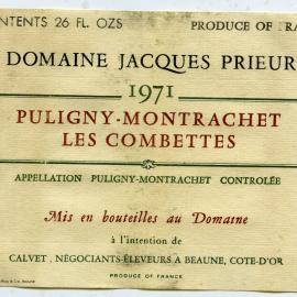 Domaine  Jacques Prieur Puligny-Montrachet Les Combettes Label (1971)