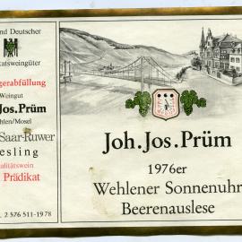 Joh. Jos. Prum Wehlener Sonnenuhr Beerenauslese Label (1976)
